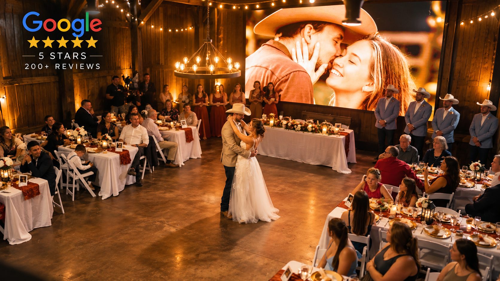 First dance in the Legacy Barn at Destiny Ranch — rated 5 stars on Google with 200+ reviews