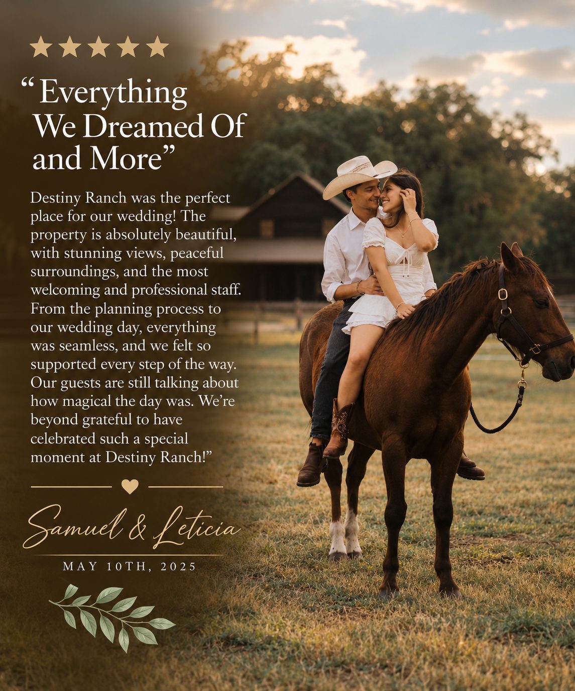Testimonial card — Samuel & Leticia, 'Everything We Dreamed Of and More'