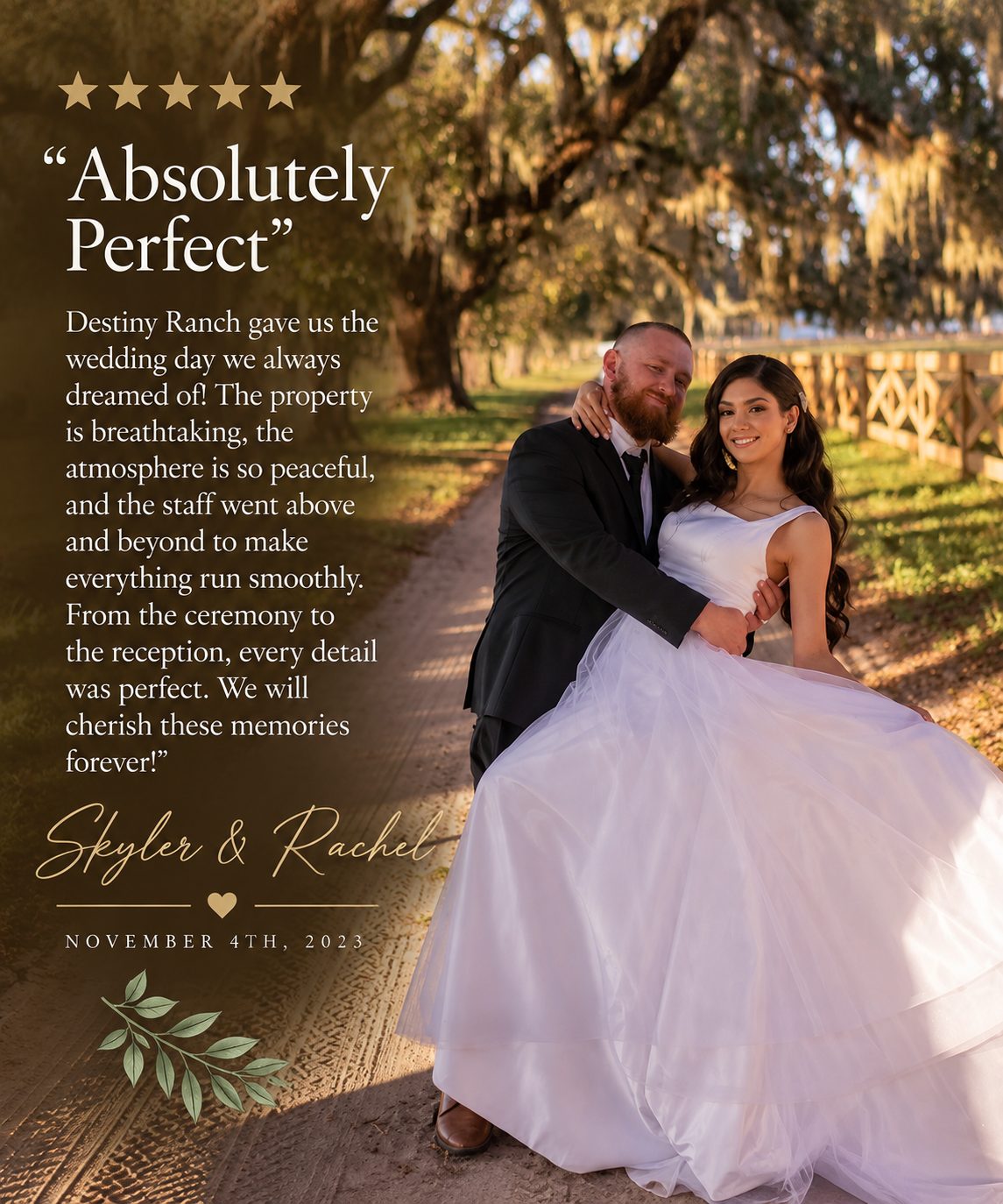 Testimonial card — Skyler & Rachel, 'Absolutely Perfect'